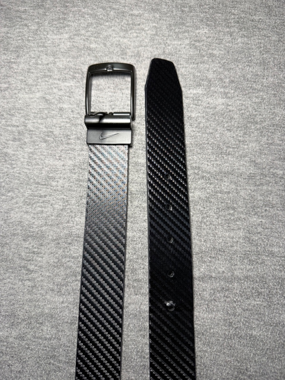 Nike Black Carbon Fiber Pattern Leather Belt Black Buckle Men’s Size 36